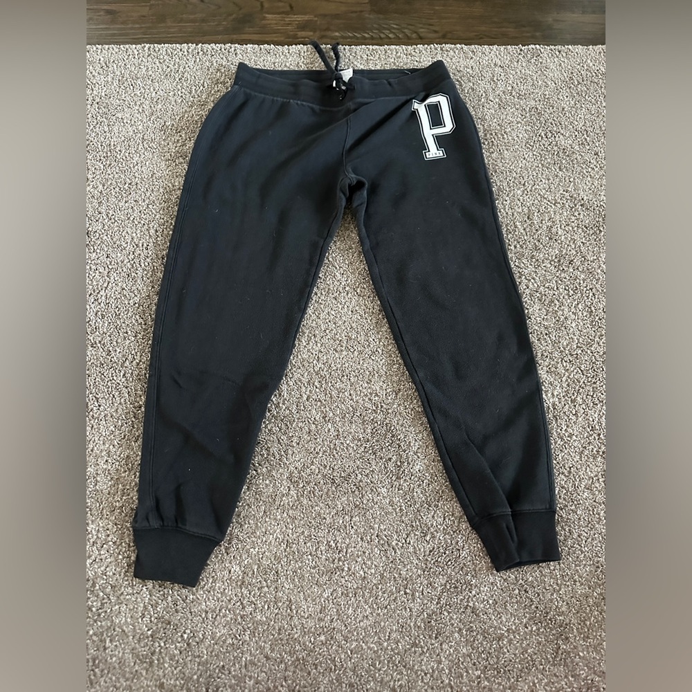Victoria’s Secret PINK black medium joggers drawcord adjustable waist white P - Picture 10 of 12